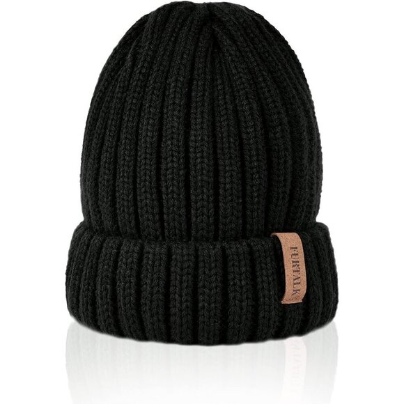Women’s Beige Winter Fleece-Lined Chunky Knit Beanie Snow Hat Cap